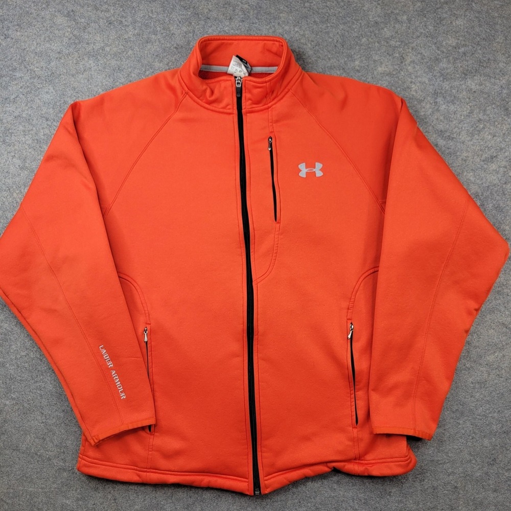 Under Armour Jacket Mens Medium Orange‎ Full Zip Fleece Athletic Warm Up Top